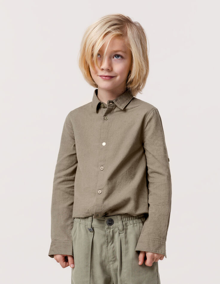 Chemise kaki mix coton et lin garçon-1