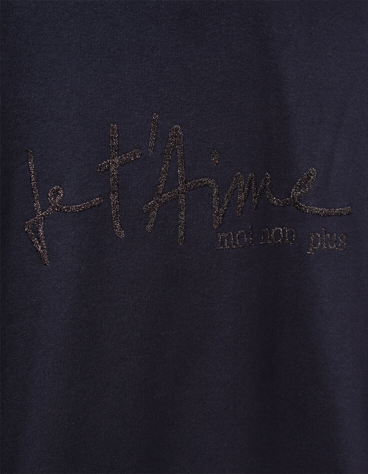 Sweat marine message broderie paillettes Femme-8
