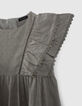 Khaki Mädchenkleid mit Jacquard und Rüschenärmeln-4