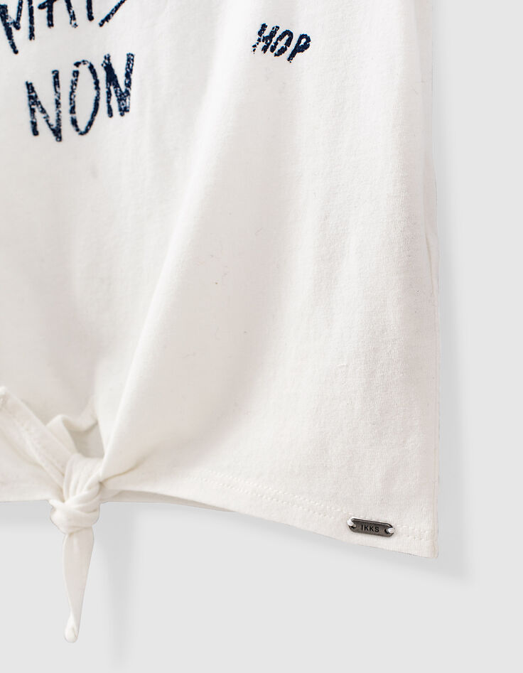 Camiseta blanco roto mini me dibujo corazones niña -6