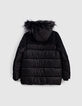 Parka noire bi mati&egrave;re &agrave; capuche fille-3