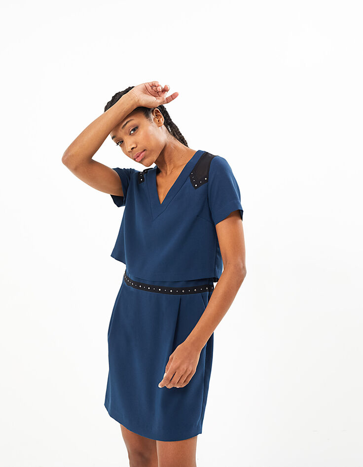 Vestido marino efecto óptico adorno tachuelas I.Code-3