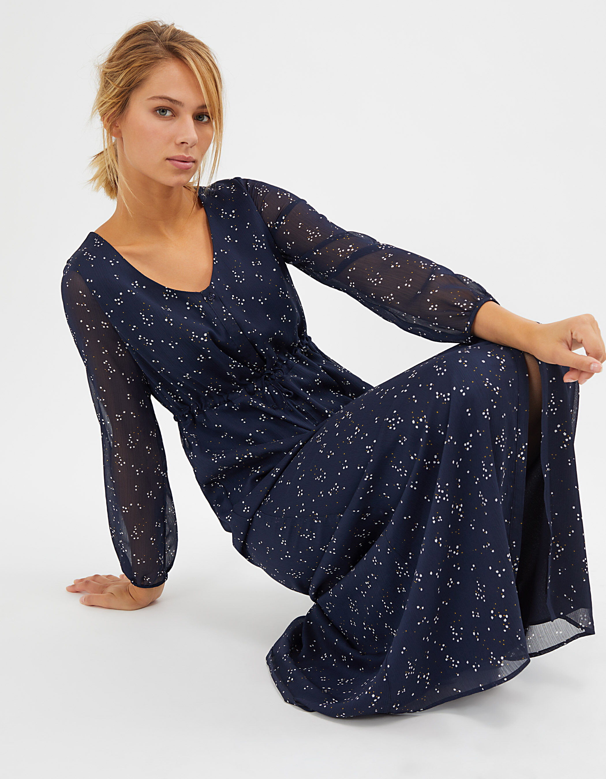 Women s tachist print voile long dress