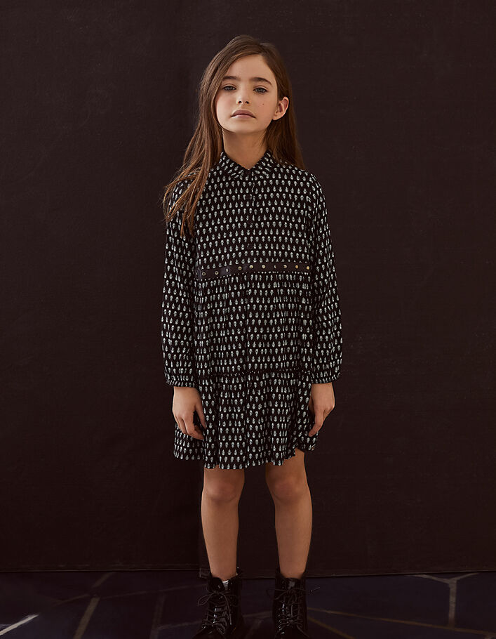 Zwarte hemdjurk minimalistische etnische print meisjes - IKKS