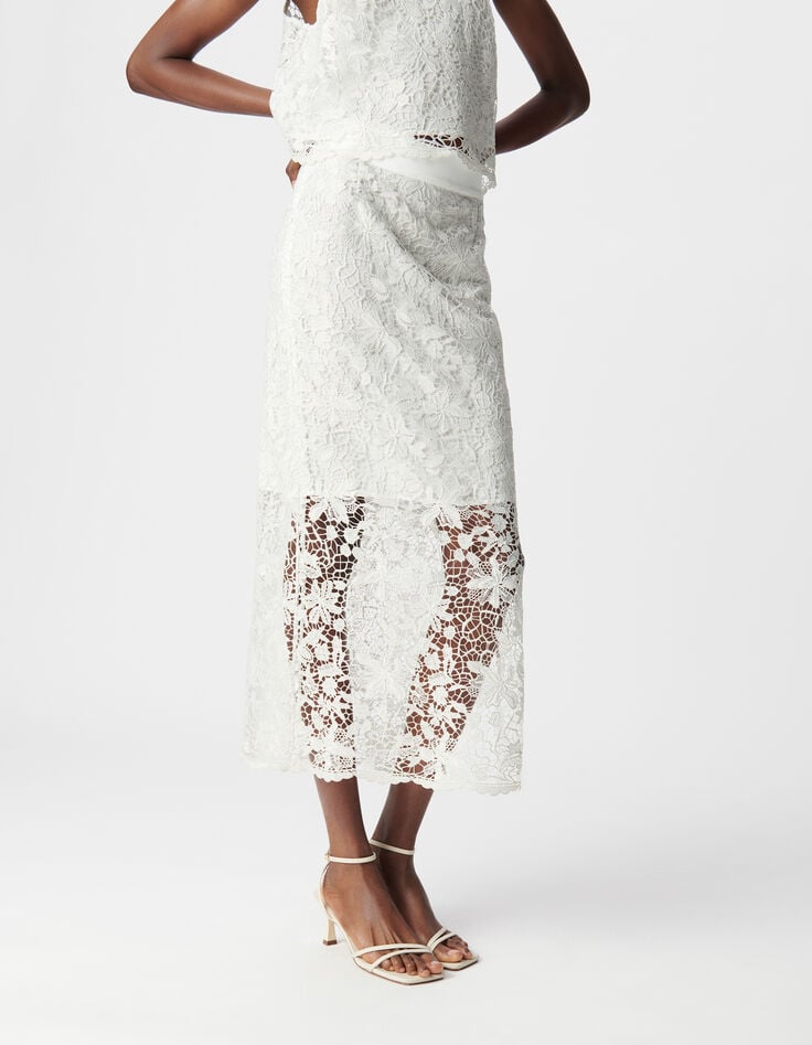 Women's all-lace white midi skirt-2