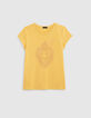 T-shirt jaune coton bio visuel coeur pailleté fille-1