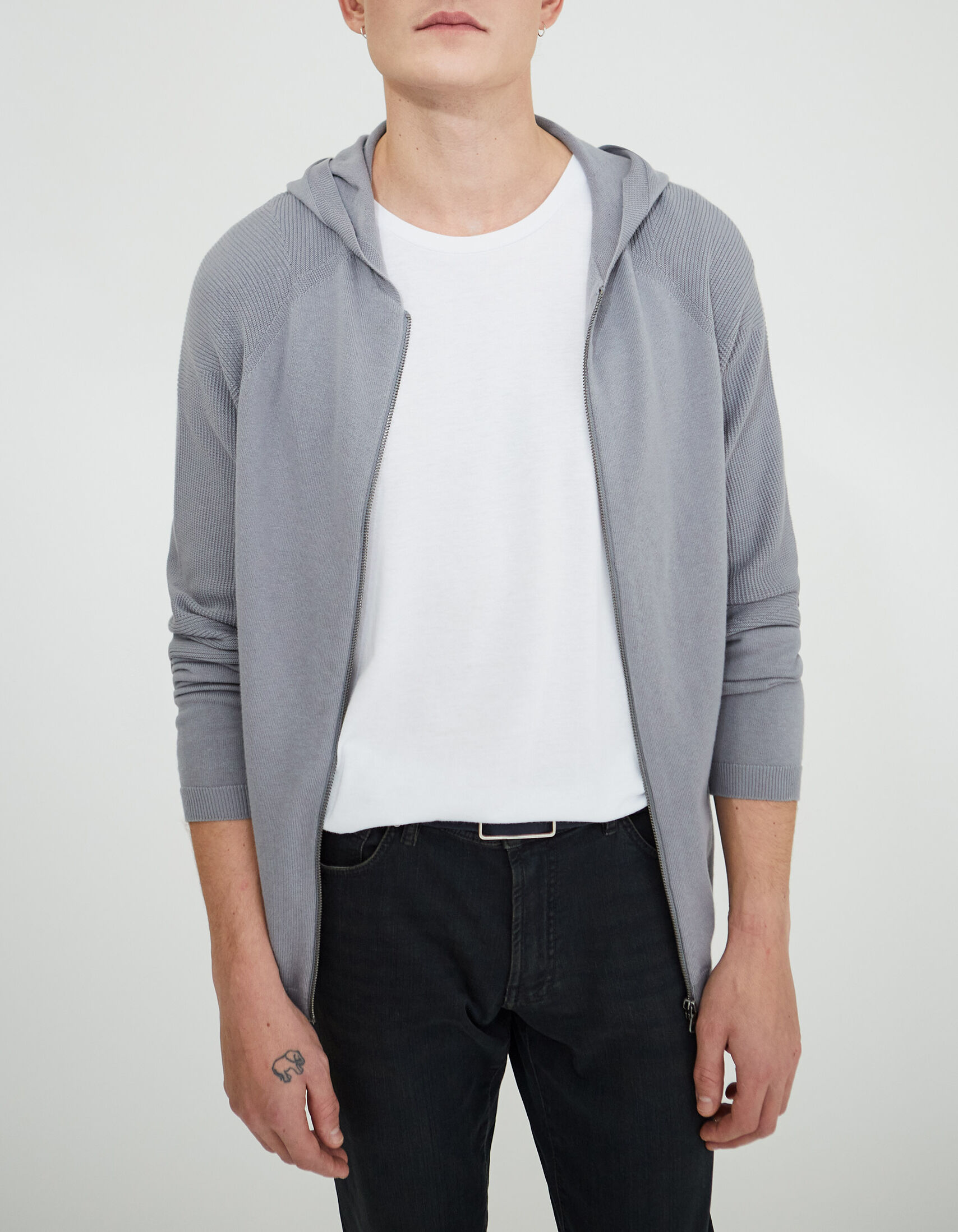 Men s grey marl 3D knit hooded cardigan