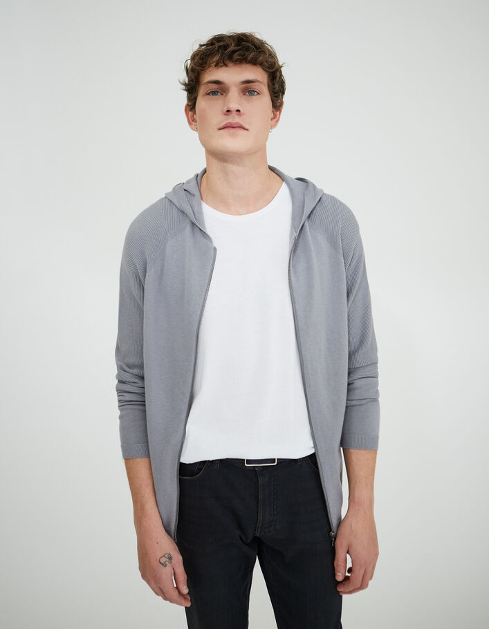 Cardigan gris chiné tricot 3D à capuche Homme - IKKS
