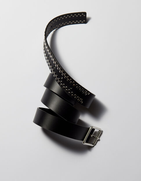 Women's black leather studded belt - IKKS