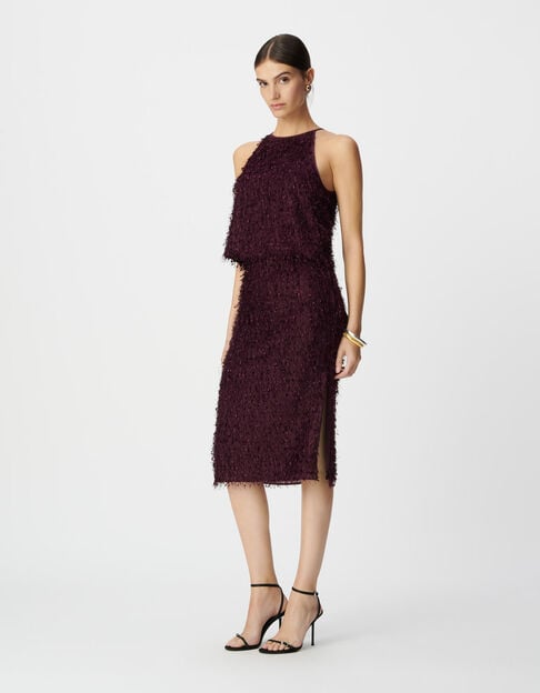 Jupe crayon fendue bordeaux effet plume Femme - IKKS