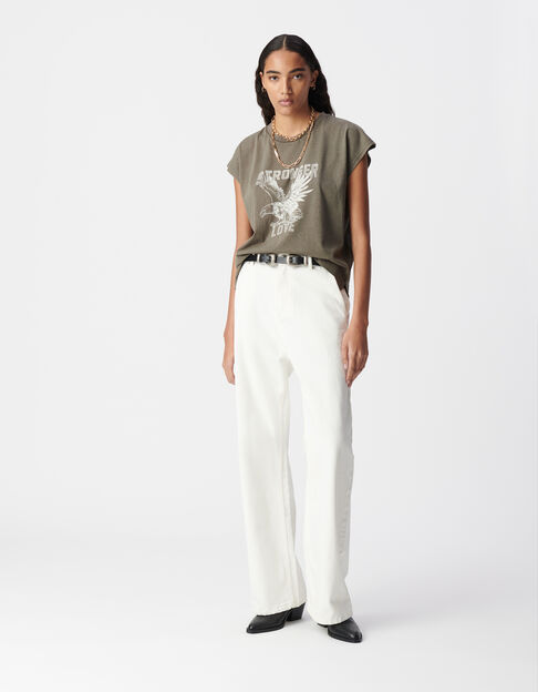 Women's khaki message and eagle t-shirt - IKKS