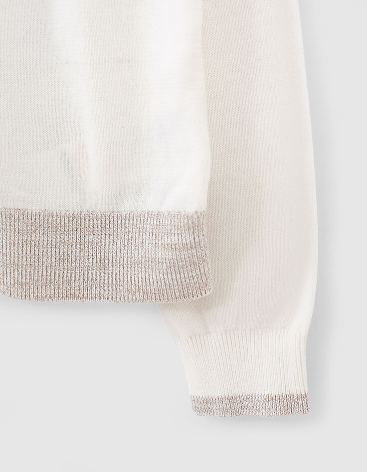 Cardigan blanc cassé bi matière brodé dos fille-5