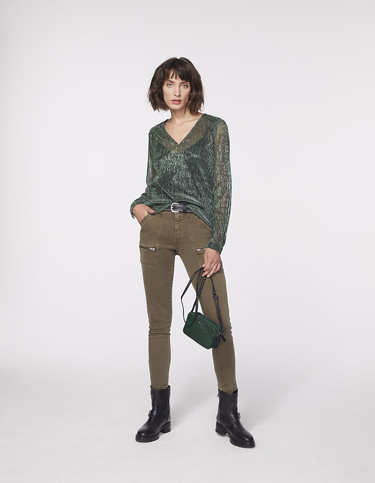 Blouse col V en maille fantaisie métallisée femme-6 Blouse col V en maille fantaisie métallisée femme-6
