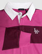 Polo rose coton bio rayures bordeaux col blanc fille-4