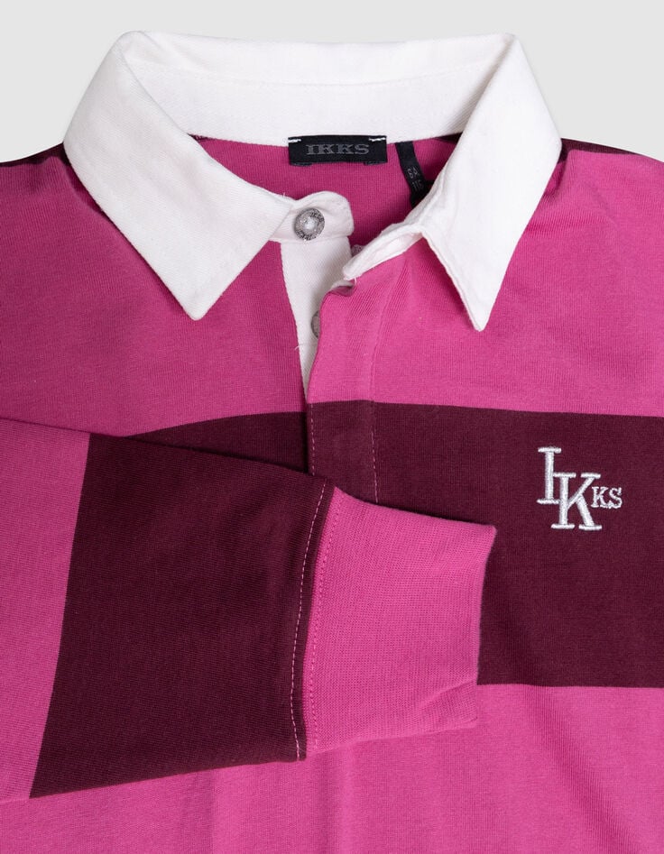 Polo rose coton bio rayures bordeaux col blanc fille-4 Polo rose coton bio rayures bordeaux col blanc fille-4