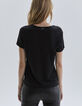 Camiseta negra lino mensaje mujer-3