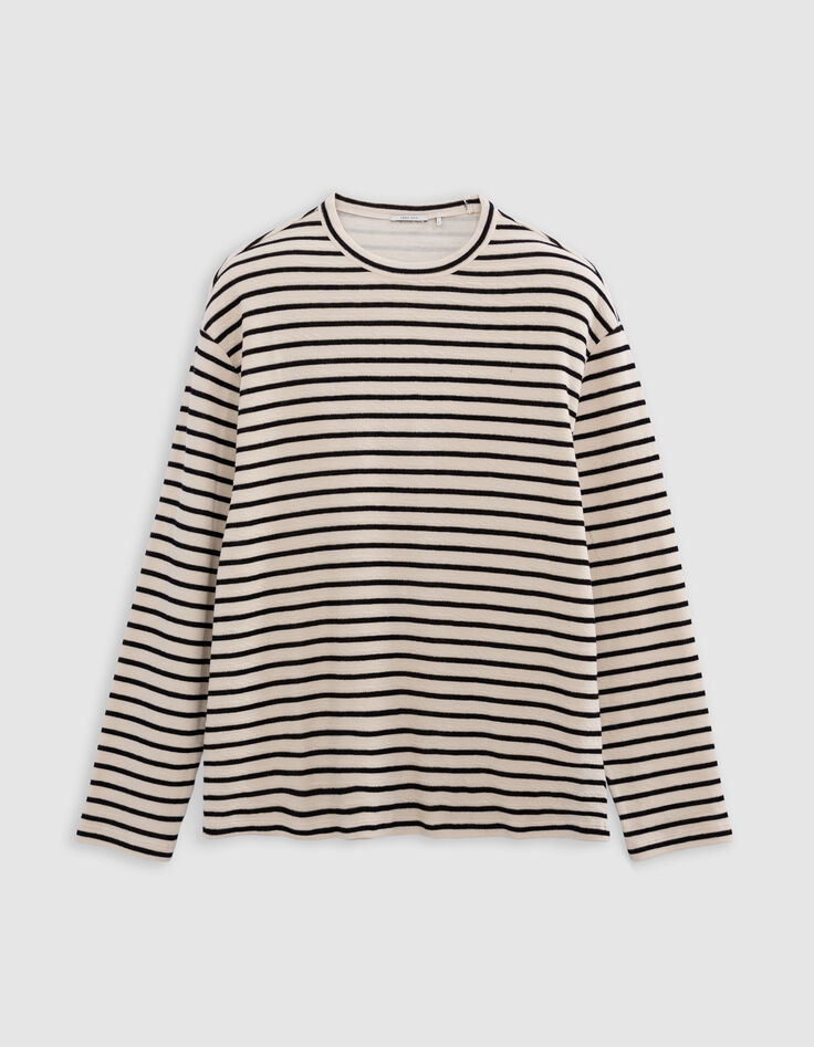 Camiseta marinera lino rayas negro bordado hombre-4