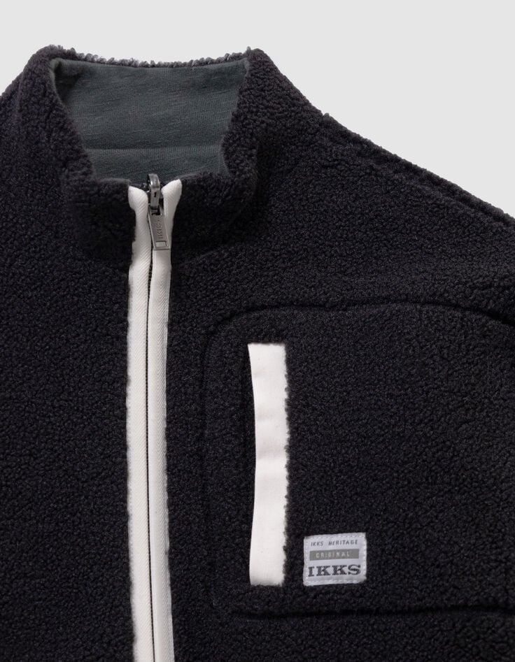 Cardigan réversible sherpa noir et molleton vert garçon-6 Cardigan réversible sherpa noir et molleton vert garçon-6