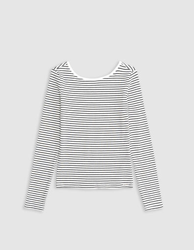 Wei&szlig;es M&auml;dchen-T-Shirt aus Biobaumwolle, Marinestreifen - IKKS