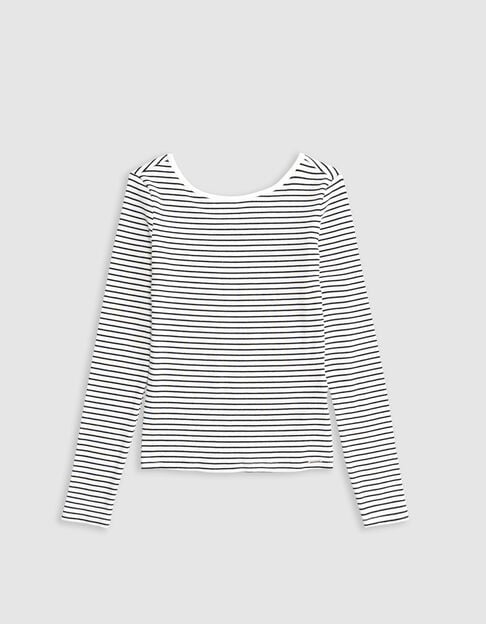 Camiseta blanca algodón acanalado rayas marinera niña - IKKS