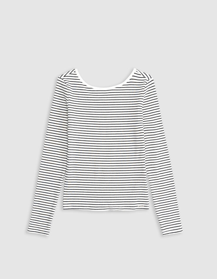 Weißes Mädchen-T-Shirt aus Biobaumwolle, Marinestreifen-3