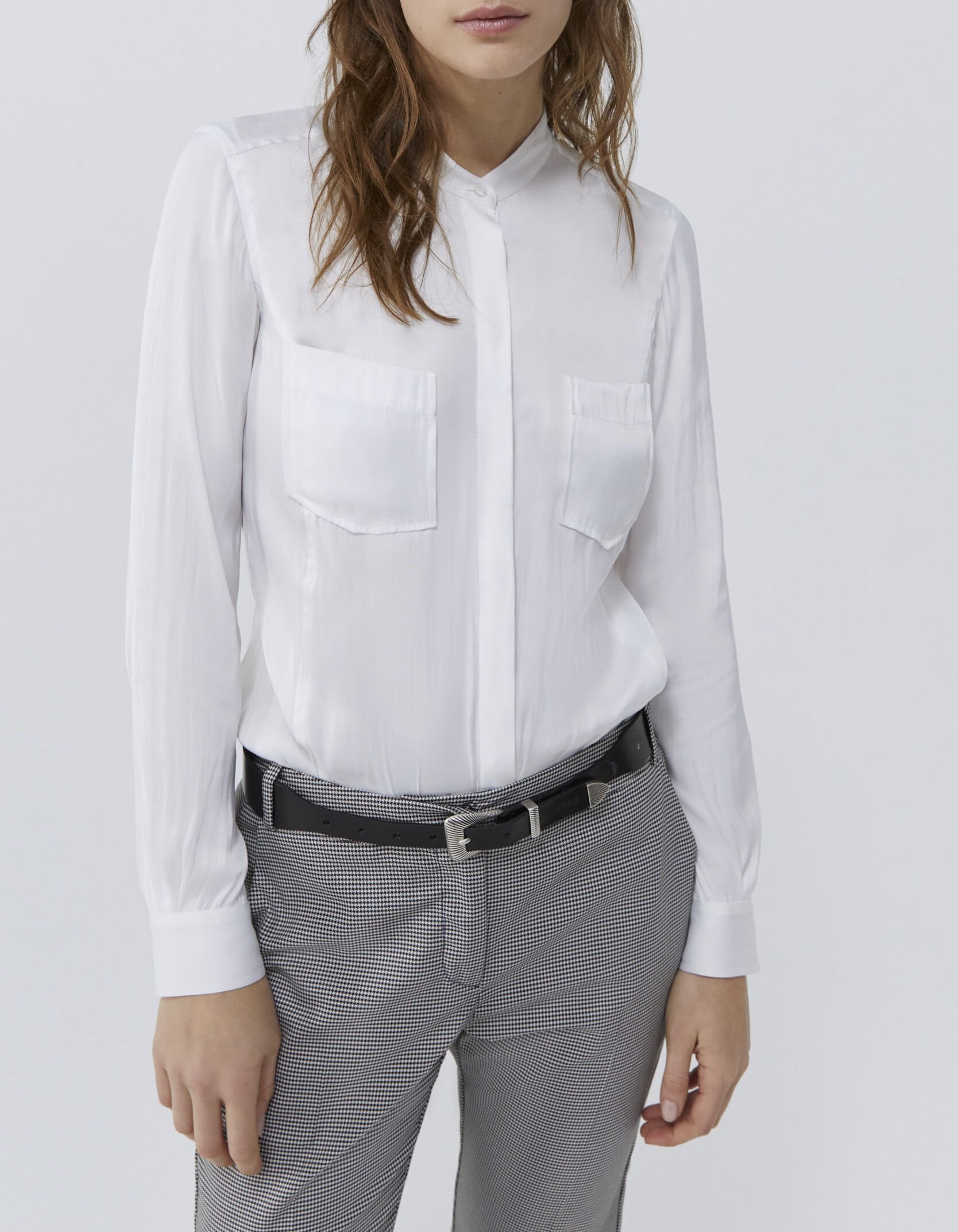 Chemise blanche satinee message a strass dos Femme