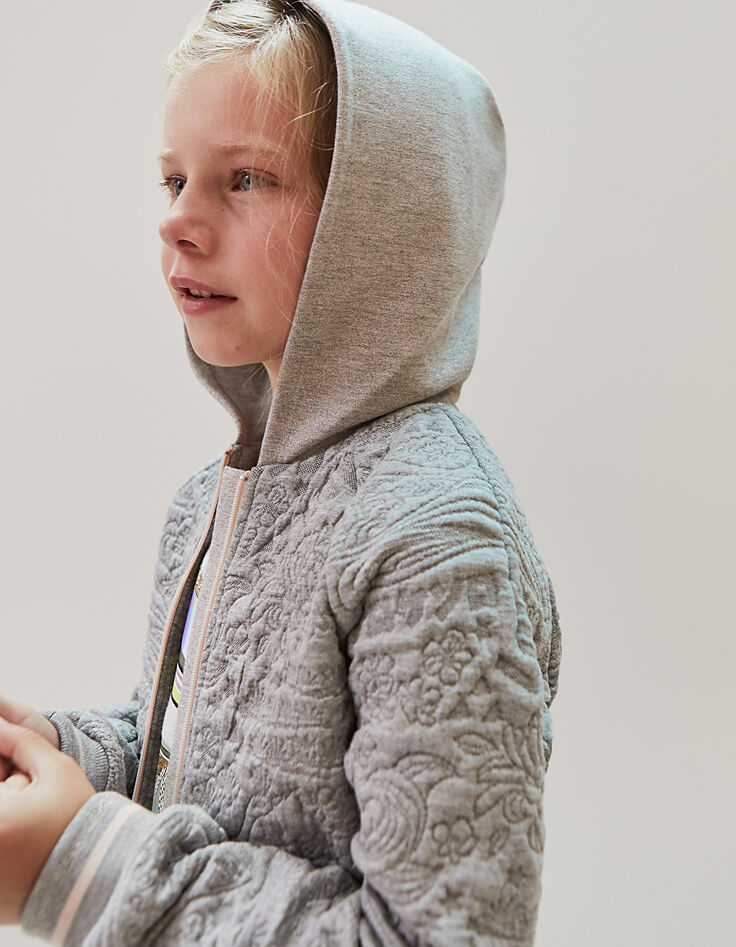 Gechineerd grijs vest met reliëf en capuchon voor meisjes -2