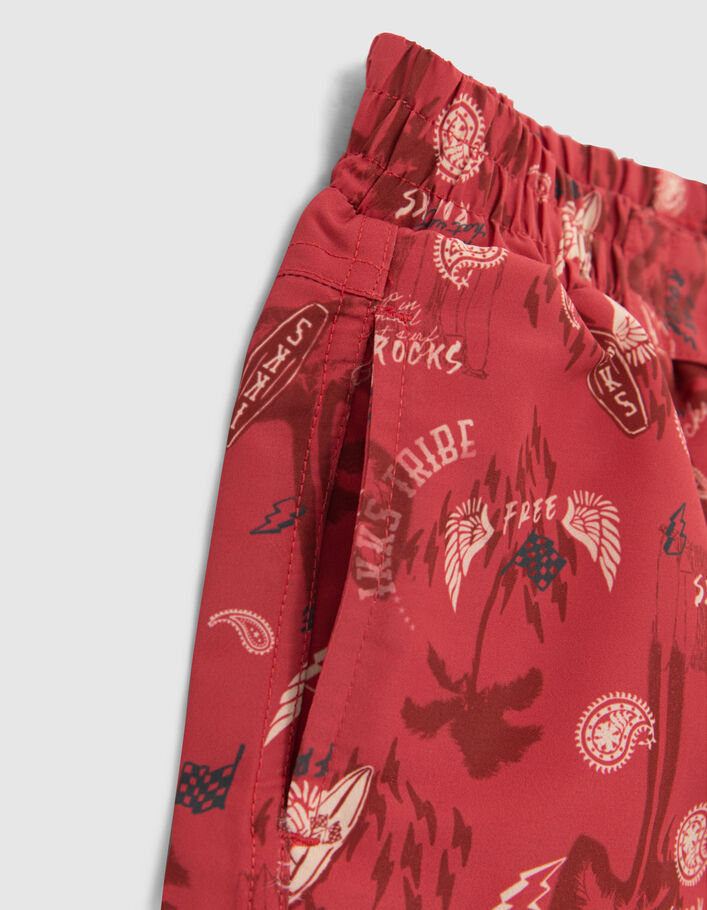 Boys’ red surf-rock print swim shorts - IKKS