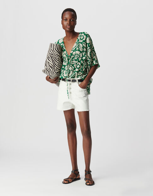 Women's green blouse with tropical maxi print - IKKS