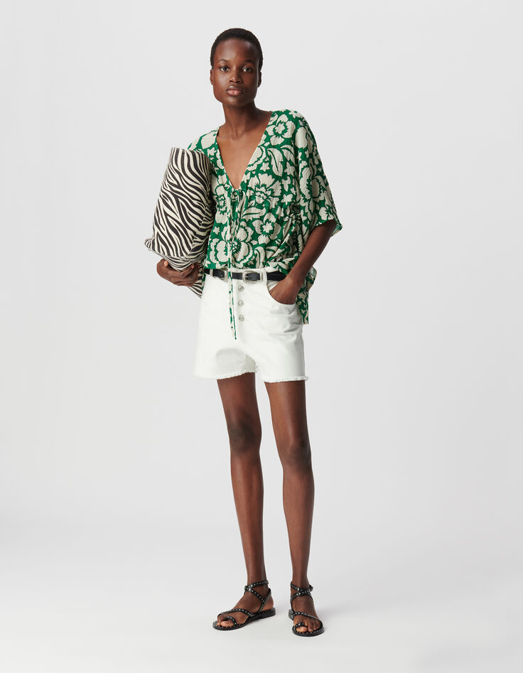 Blouse verte imprimé maxi tropical Femme-1