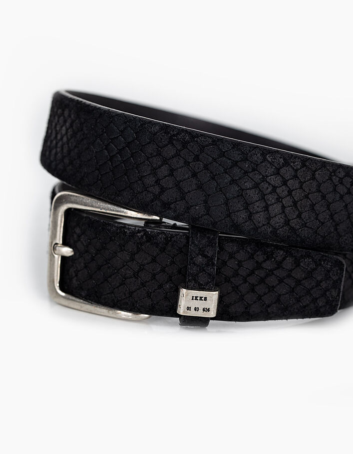 Men’s black croc-look nubuck leather belt - IKKS