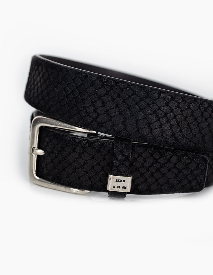 Ceinture noire en cuir nubuck effet croco Homme-4 Ceinture noire en cuir nubuck effet croco Homme-4