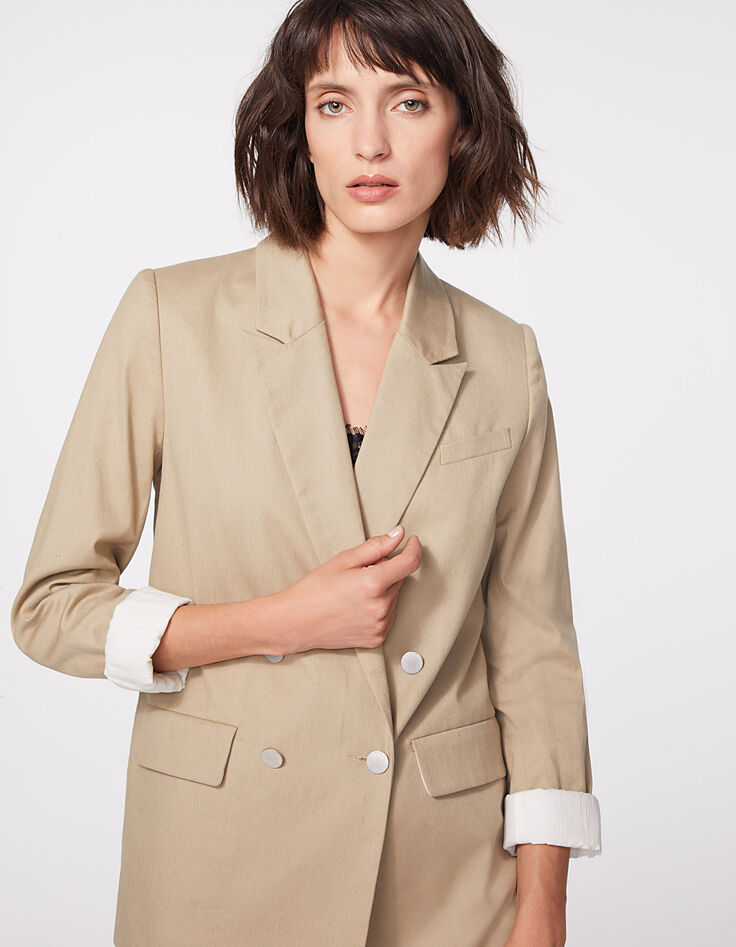 Women’s double-breasted cotton linen suit jacket-4 Women’s double-breasted cotton linen suit jacket-4