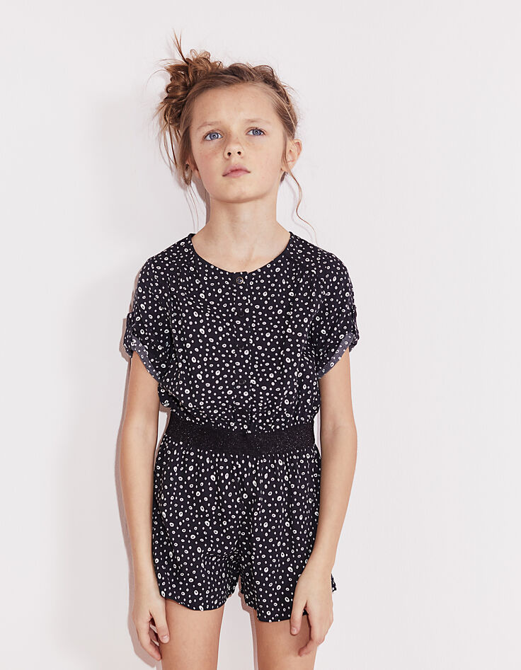 Combi short noir à imprimé pois revisité fille-1