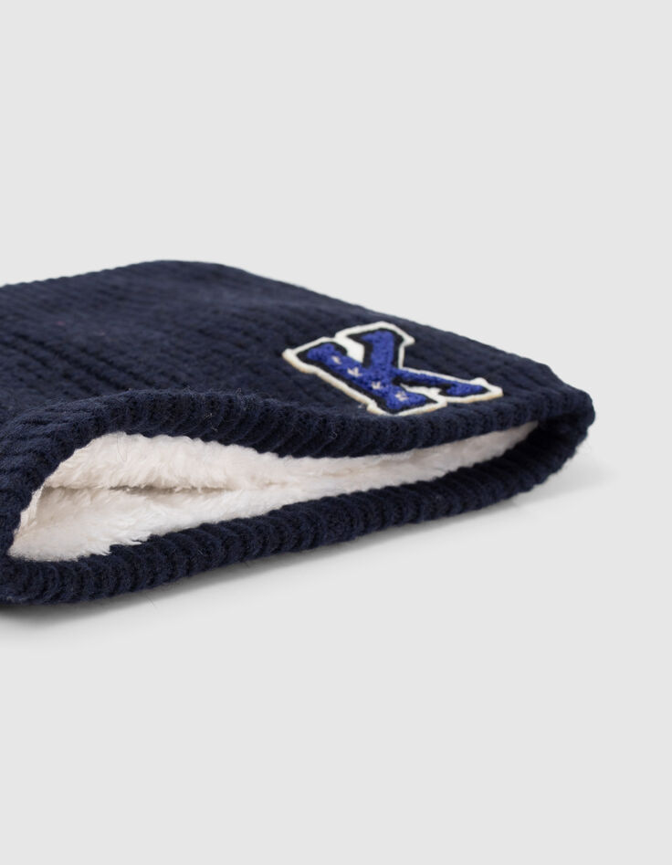 Marine gebreide snood boucl&eacute;-badge jongens-3