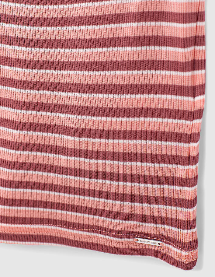 Koraalrood T-shirt gestreept geribd cropped meisjes-5