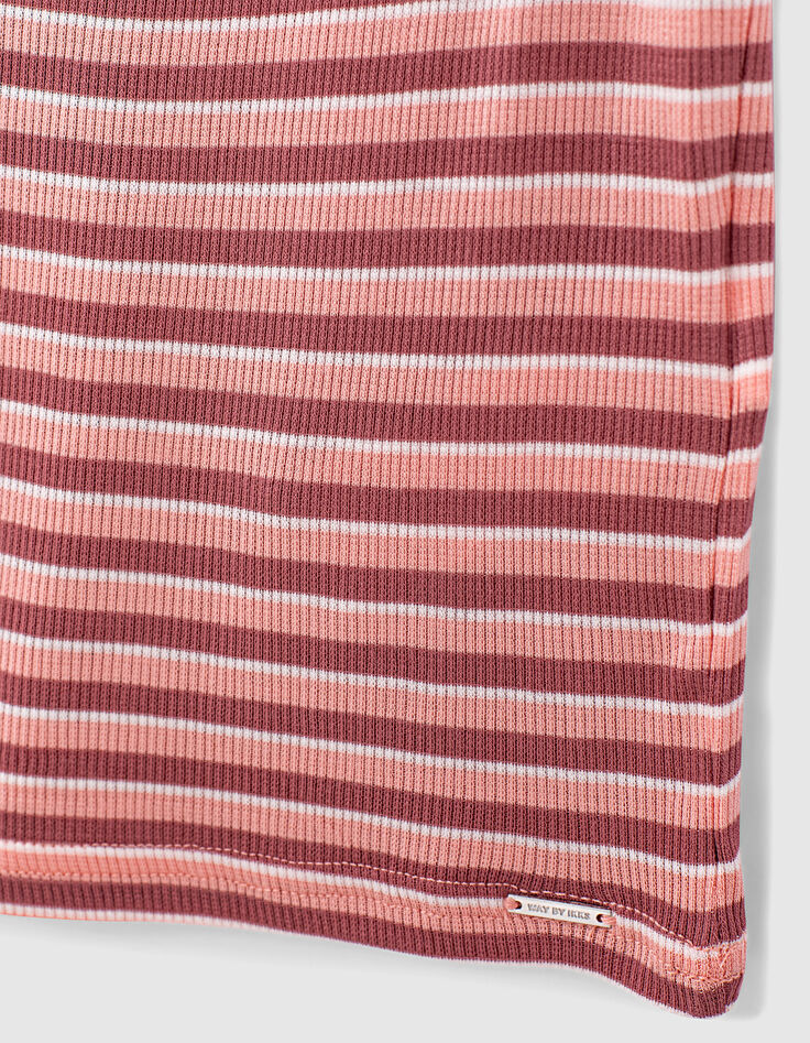 Gestreiftes Mädchen-T-Shirt, Rippenstrick, Korallenrot -5