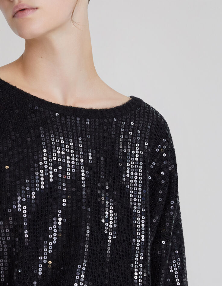 Women’s black knit oversize sweater, embroidered sequins-3