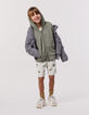 Cardigan kaki zippé à capuche maxi typo brodées dos garçon-3