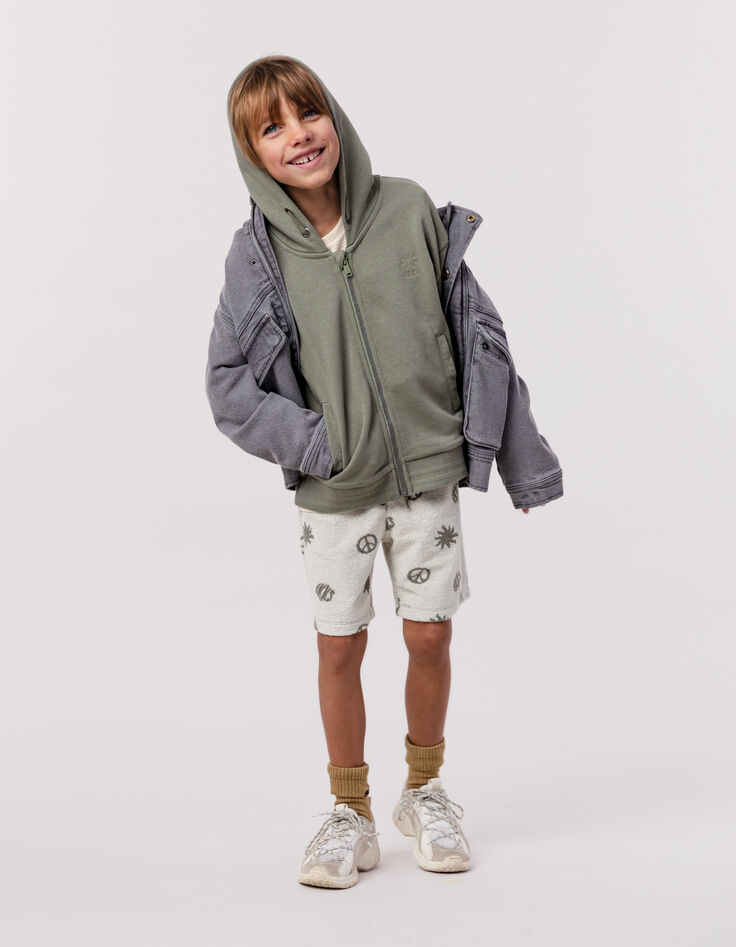 Cardigan kaki zippé à capuche maxi typo brodées dos garçon-3