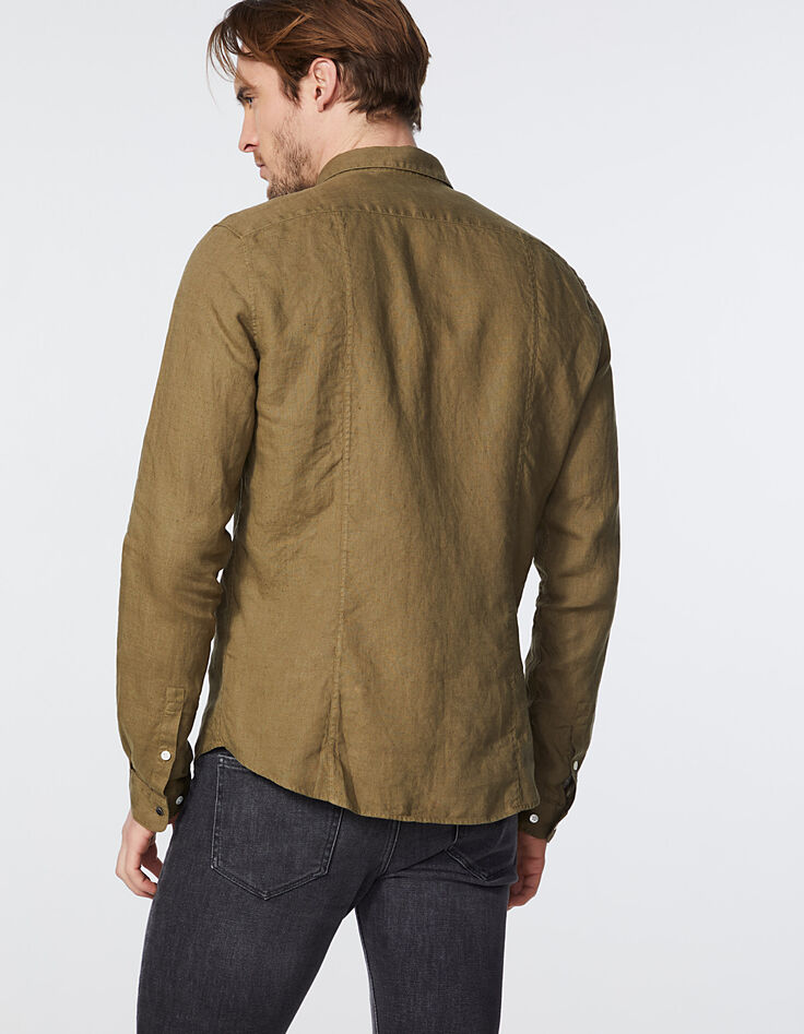 Chemise SLIM kaki en lin Homme-3