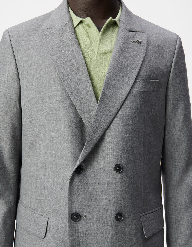 Chaqueta de traje gris de doble botonadura para Hombre-4