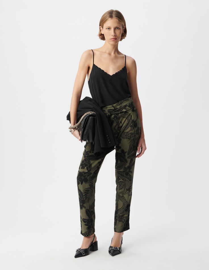 Paperbag broek kaki LENZING™ ECOVERO™ maxi jungle Dames-1