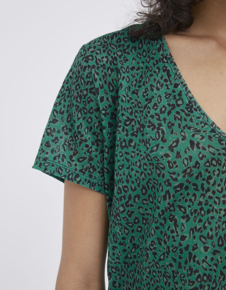Groen T-shirt linnen tricot luipaardprint Dames-6