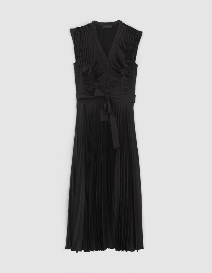 Vestido largo negro maxi cuello plisado Pure Edition mujer - IKKS