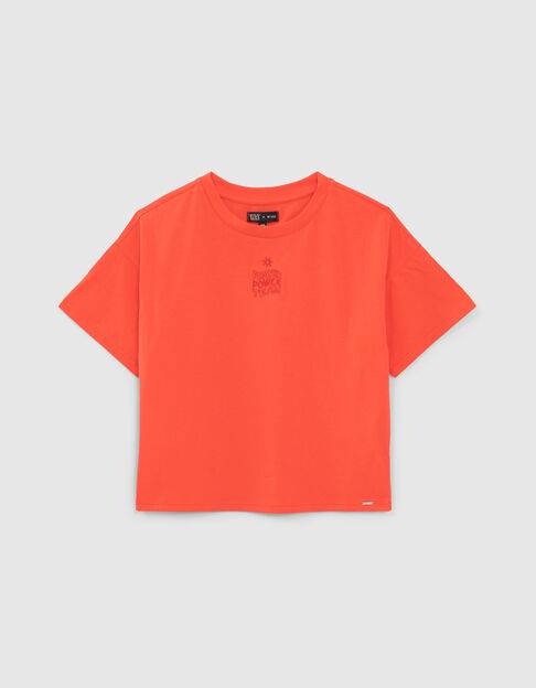 Rotes Mädchen-T-Shirt mit Stickerei Ton in Ton - IKKS