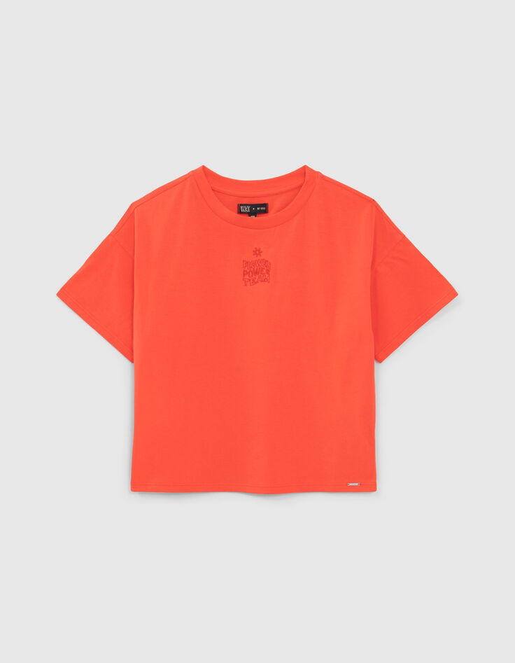 Rotes Mädchen-T-Shirt mit Stickerei Ton in Ton-1