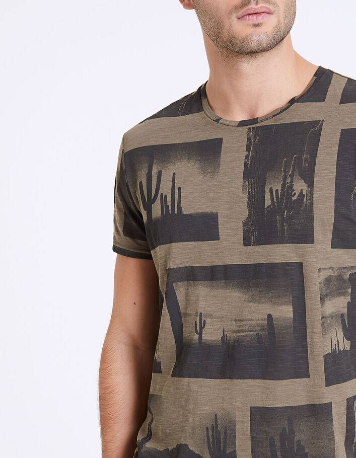 Khakifarbenes Herren-T-Shirt mit Kaktus-Fotoprint - IKKS