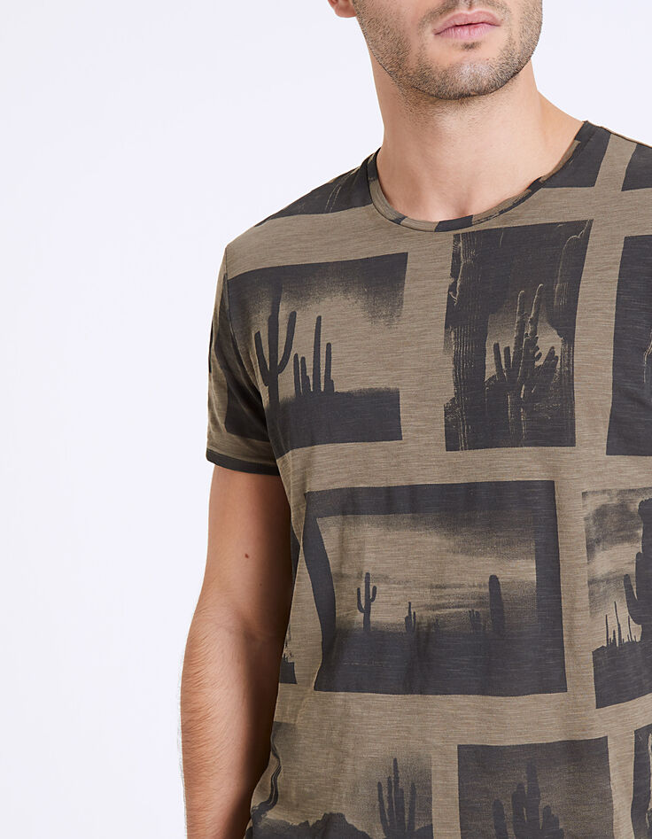 Camiseta caqui con estampado fotos cactus Hombre-4 Camiseta caqui con estampado fotos cactus Hombre-4