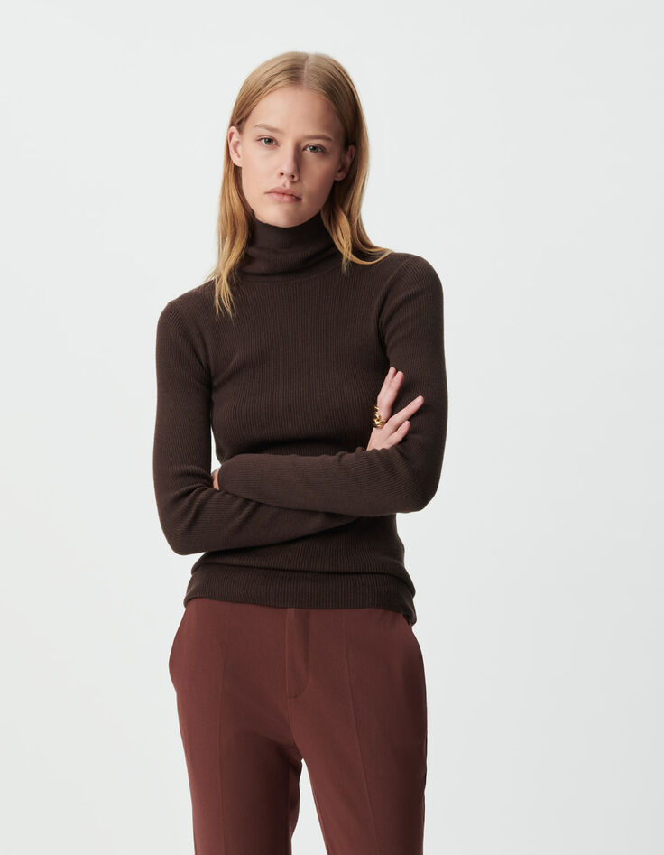 Brauner Damen-Rollkragenpulli Strick-5